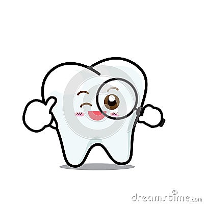 Happy Dental Smile Tooth Mascot Cartoon Character isolated on w Vector Illustration