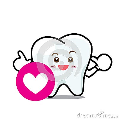 Happy Dental Smile Tooth Mascot Cartoon Character isolated on w Vector Illustration