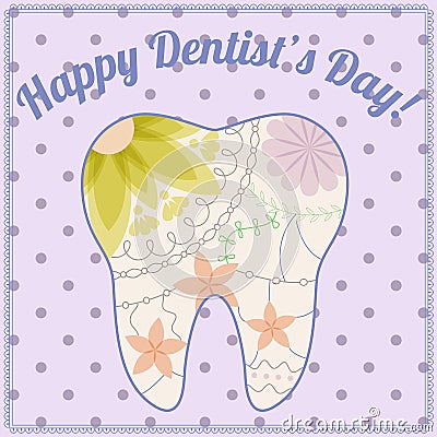 Happy dentist day card with tooth silhouette vintage Stock Photo