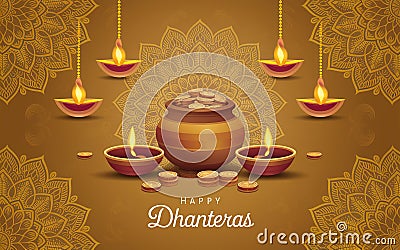 Happy Dhanteras is prominently displayed at the bottom, emphasizing the joyous occasion. generative ai Stock Photo