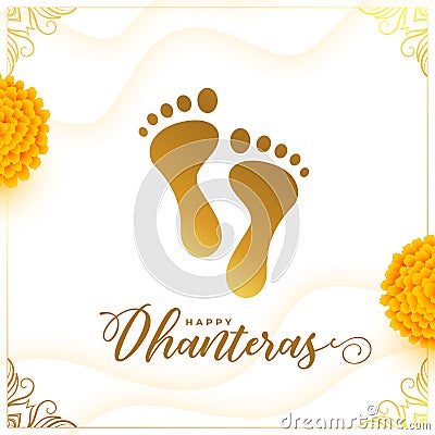happy dhanteras religious background with golden goddess feet and flower design Vector Illustration