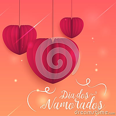 Happy Dia dos Namorados June 12 Valentine`s Lovers` Day of the Enamored heart poster vector design card Vector Illustration