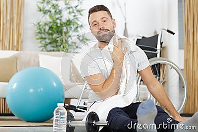 happy disable man doing sport to get better Stock Photo
