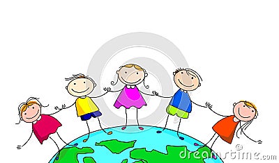 Happy kids and earth. cartoon.on white background Cartoon Illustration
