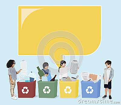 Happy diverse kids recycling waste Stock Photo