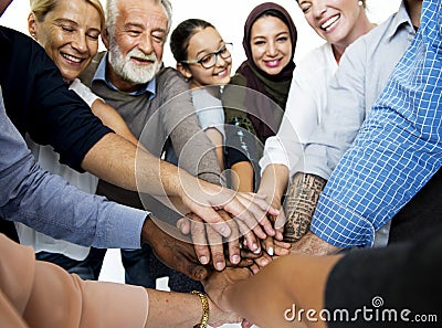 Happy diverse people connected together Stock Photo