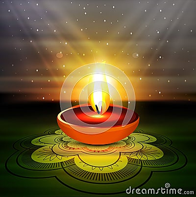 Happy diwali beautiful diya rangoli colorful hindu Vector Illustration