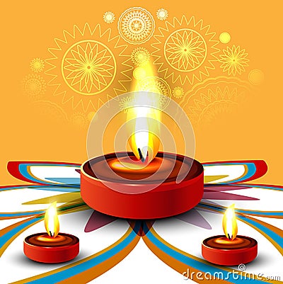 Happy diwali beautiful diya rangoli Vector Illustration