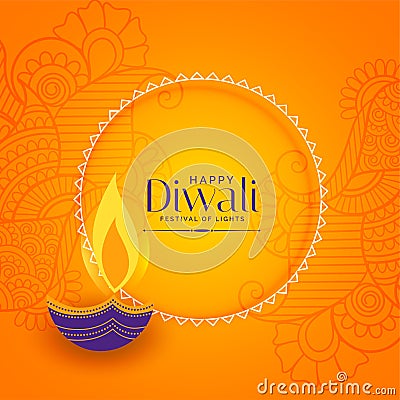 Happy diwali beautiful yellow decorative background design Vector Illustration