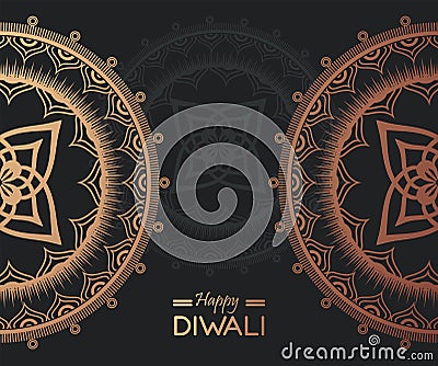 Happy diwali celebration with golden mandalas in green background Vector Illustration