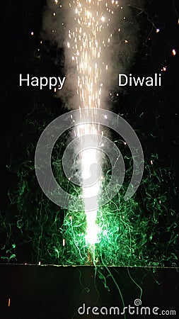 Happy Diwali with crackers, anardana. Stock Photo