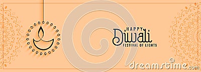 Happy diwali cultural festival banner in clean style Vector Illustration