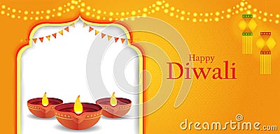 Happy Diwali decorated diya lamp on light festival of India greeting background Stock Photo