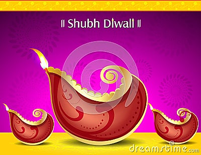 Happy diwali deepak background with floral Cartoon Illustration