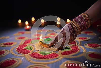 Happy Diwali - Diya lamps lit during diwali celebration Stock Photo