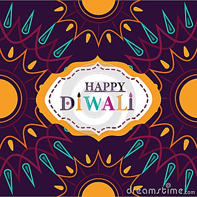 Happy diwali festival, diya lamps lights mandalas decoration background Vector Illustration