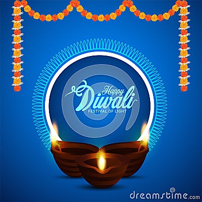 Happy diwali festival of light invitation greeting card with creative diwal idiya oil lamp Stock Photo