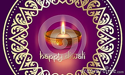 Happy Diwali gold candle light Indian festival greeting card vector design Vector Illustration
