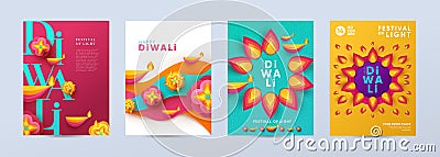 Happy Diwali Hindu festival modern design set for branding, card, banner, cover, flyer or poster Vector Illustration