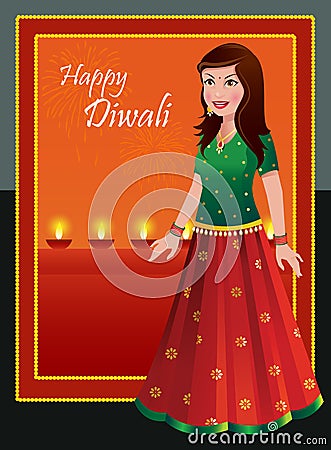 Happy Diwali - Indian woman in traditional outfit Stock Photo