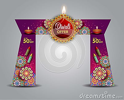 Happy Diwali offer entrance arch design front view. use fore printable file. vector illustration Vector Illustration