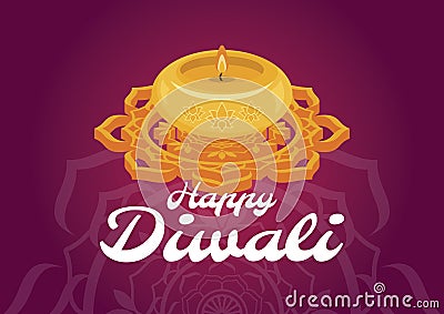 Happy Diwali Poster with candle and mandala on a purple background vector illustration Vector Illustration