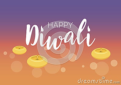 Happy Diwali Poster with candles on a purple orange background vector illustration Vector Illustration