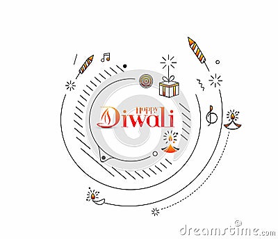 Happy Diwali text with Rocket firecrackers design. Sale Poster Banner Vector Illustration