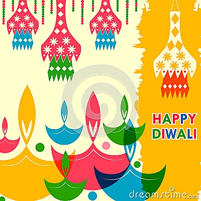 Happy Diwali traditional festival of India greeting background with colorful diya Vector Illustration