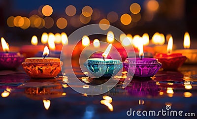 Happy diwali. Traditional indian oil lamps for diwali festival Stock Photo