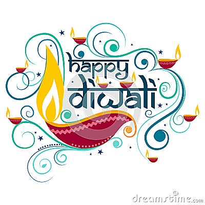 Happy Diwali typography in calligraphy style for festival of India Vector Illustration