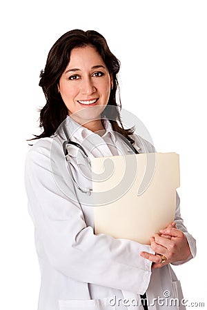 Happy Doctor with patient chart file dossier Stock Photo