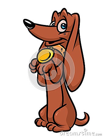 Happy dog Dachshund champion medal Cartoon Illustration