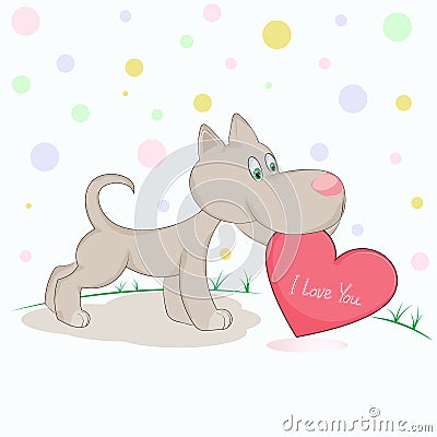 Happy dog with heart. Vector Illustration