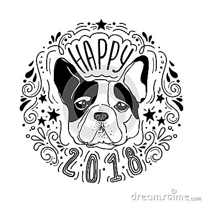 Happy 2018 with dog Vector Illustration