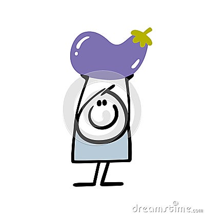 Happy doodle farmer demonstrates a rich harvest in the garden. Vector illustration of a cartoon character holding a ripe Vector Illustration