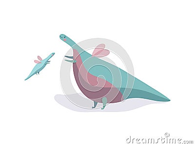 Happy dragon with baby. Maternity and care. Vector Illustration