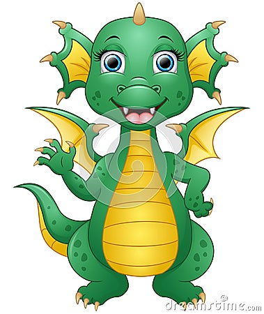 Happy dragon cartoon waving hand Vector Illustration