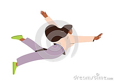 Happy dreamy woman character flying in air feeling free and satisfied isolated on white background Vector Illustration