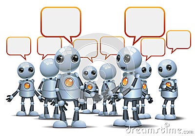 happy droid little robot chatting on isolated white Stock Photo