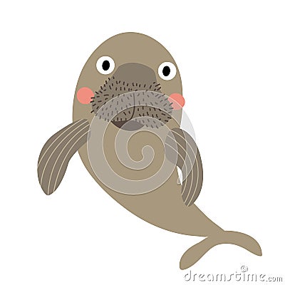 Happy Dugong animal cartoon character vector illustration Vector Illustration