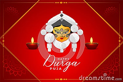 Happy durga pooja red realistic card design Vector Illustration