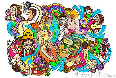 Happy Durga Puja doodle drawing Vector Illustration