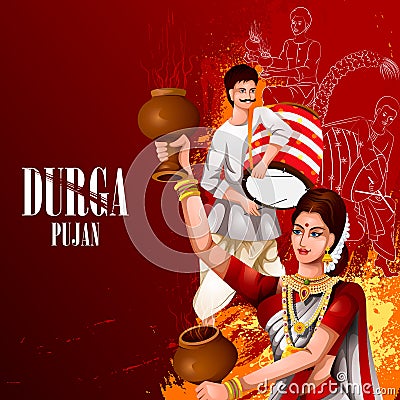 Happy Durga Puja India festival holiday background Vector Illustration