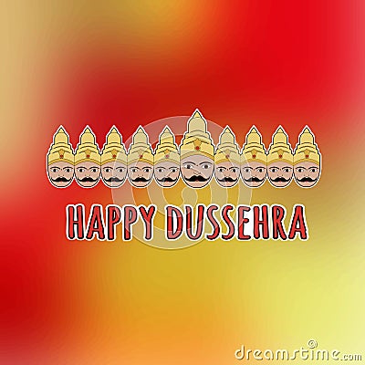 Happy Dussehra. Card with Ravana with ten heads. Vector Illustration