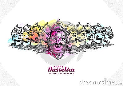 Happy dussehra celebration angry ravan with ten heads card sketch background Stock Photo