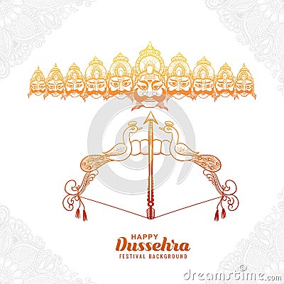 Happy dussehra celebration angry ravan with ten heads sketch design Vector Illustration