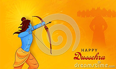 Happy Dussehra Celebration Concept With Lord Rama Killing Demon Ravana On Orange Stock Photo
