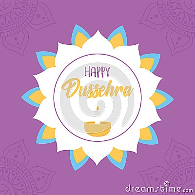 Happy dussehra festival of india floral mandala diya lamp purple background Vector Illustration