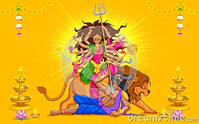 Happy Dussehra with goddess Durga Vector Illustration